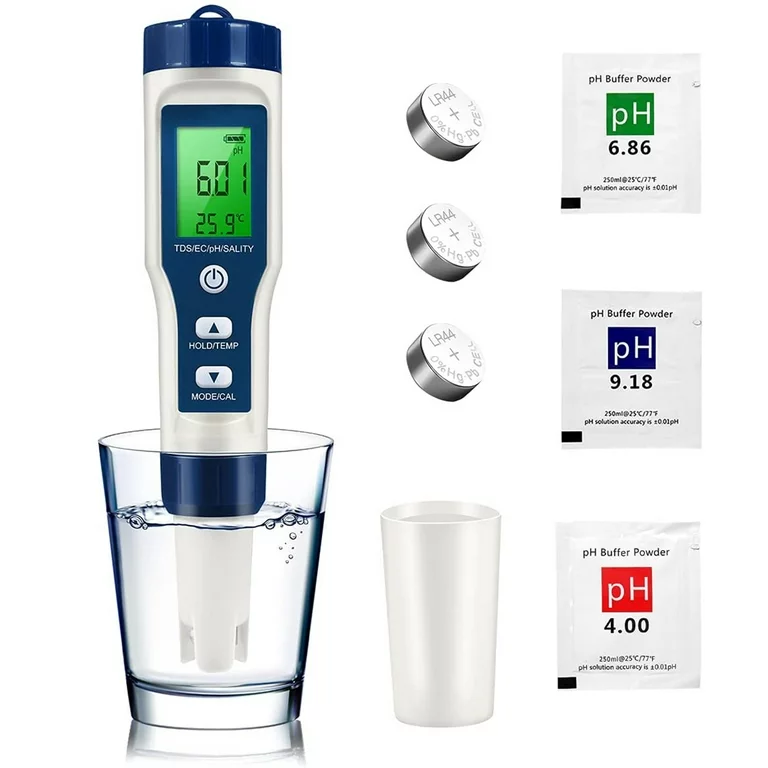 TDS, EC, pH, Salinity, Temperature Meter for Water Quality Testing