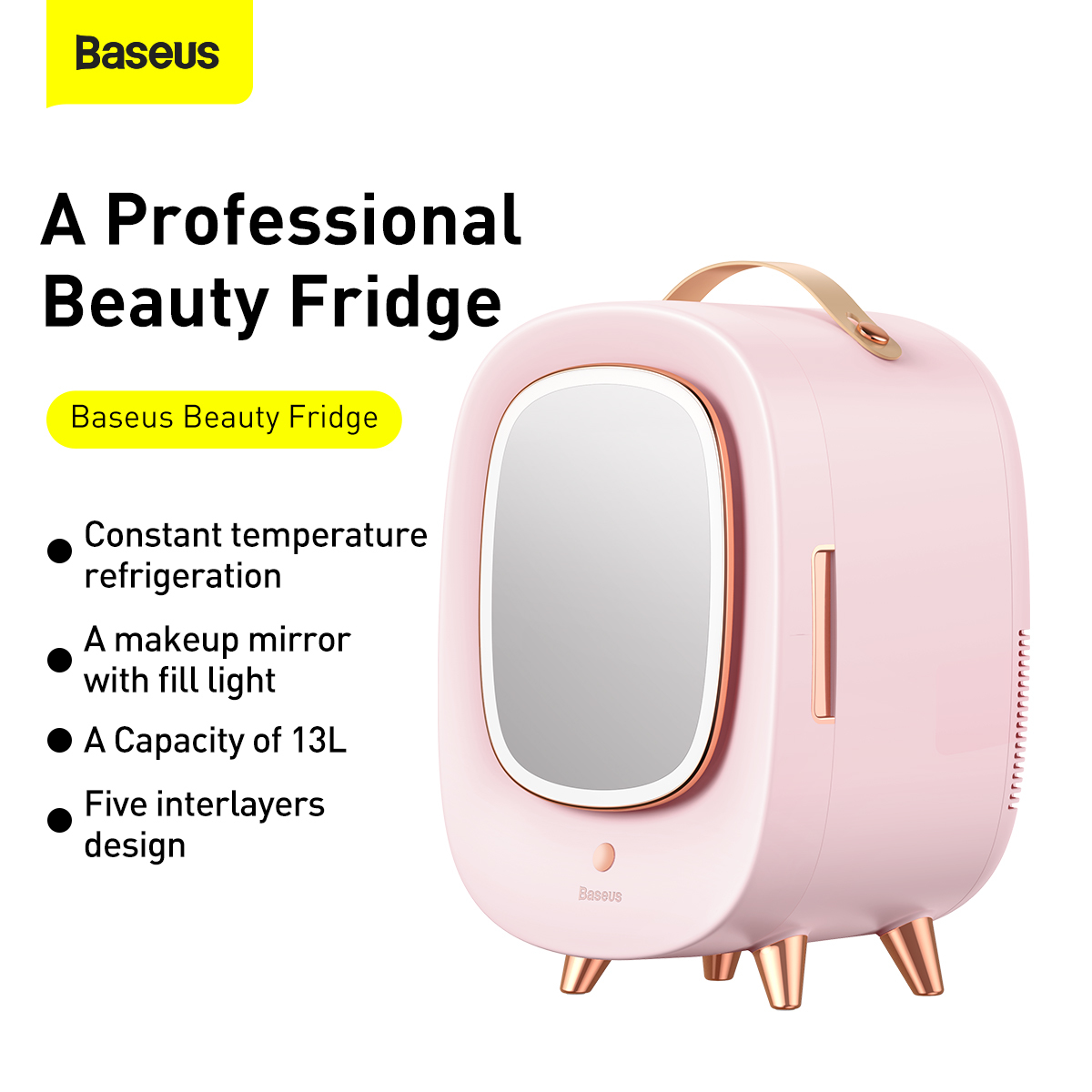 Baseus 13L Cosmetic Refrigerator with Mirror - Image 4